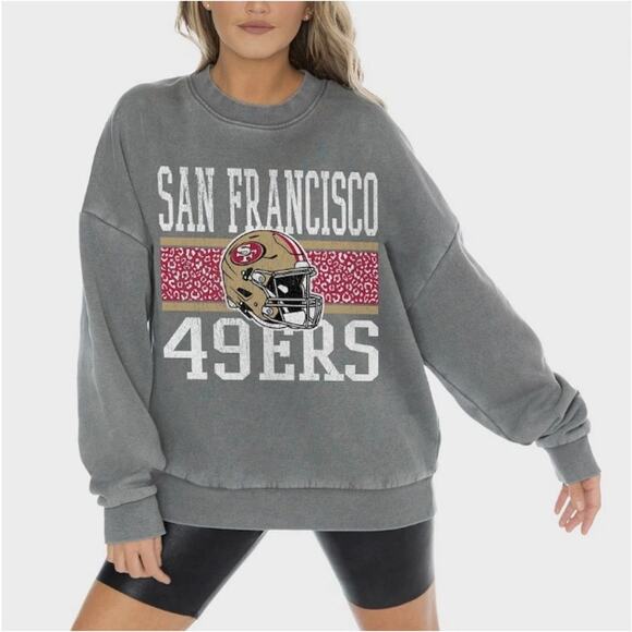 Women's 49ers Gameday Couture Gray Vintage Wash Oversized Crewneck Sz Small - Picture 2 of 4
